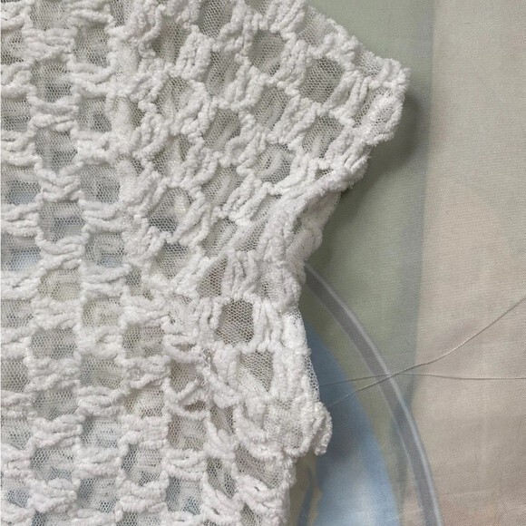 beyond vintage silk polyester mesh top see through white size small short sleeve - Picture 11 of 12